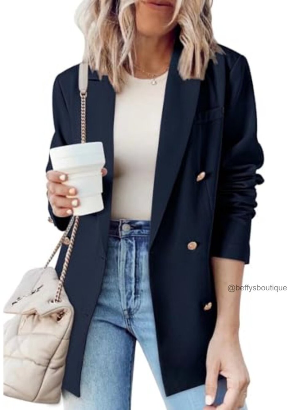 Double Breasted Blazer Long Sleeve Notch Collar Slim Fit Work Office Jacket